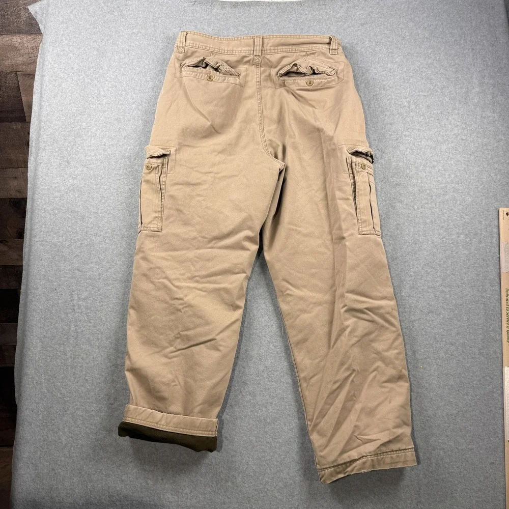 Old Navy Cargo Pants Mens 34x32 Tan Fleece Lined Straight Leg Cotton Utility Y2K